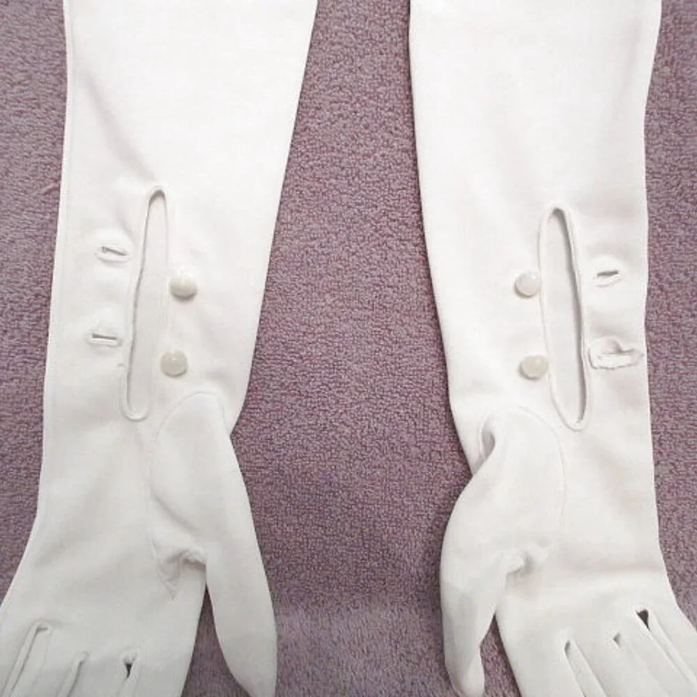 Vtg Long Satin Opera Gloves OS Formal Elegant Evening Wear Hollywood Regency 70s